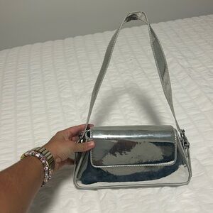 Metallic silver purse